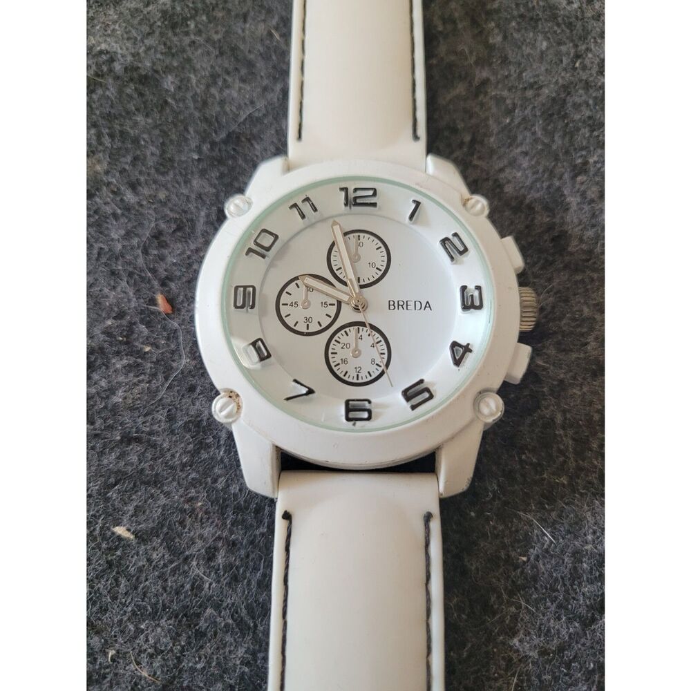 Breda Men's 8135-white "Colton" White Bezel Black Accented Silicone Band Watch